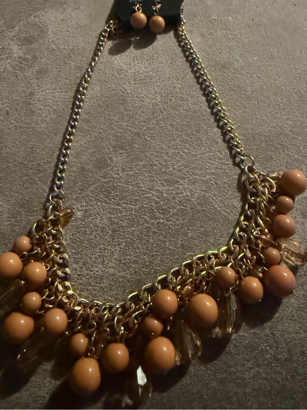 Gold Chain Necklace with Nude Bead Drops